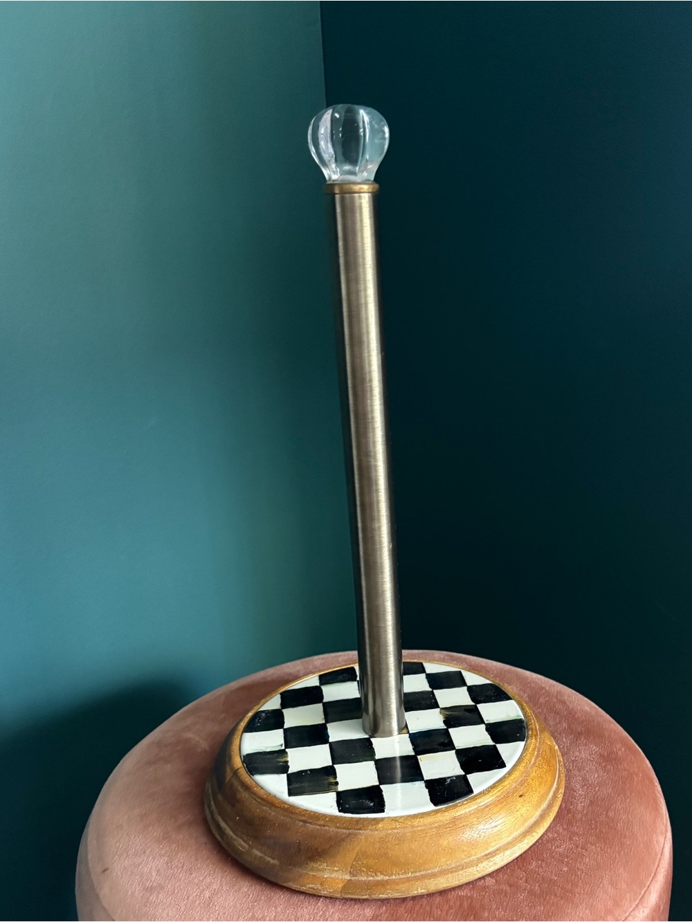 Mac-Kenzie Childs Courtly Check Paper Towel Holder with Glass Knob